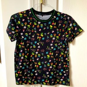CYNTHIA ROWLEY BLACK FLORAL TEE SHIRT SIZE XS
